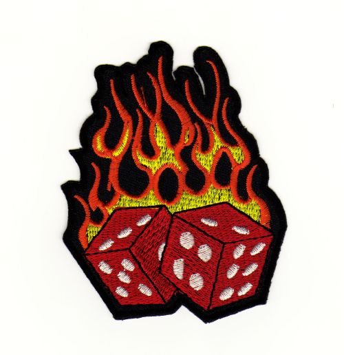 #ac69 Würfel Rot Flammen Rockabilly Biker Hot Rod Tattoo Aufnäher Bügelbild Applikation Patch Größe 7,0 x 9,0 cm