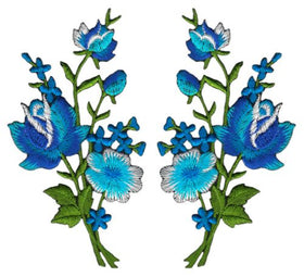 #ad21 Flowers Set 2 Pieces Blue Patch Iron-On Application Patch Size of each patch 5.5 x 11.0 cm