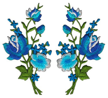 #ad21 Flowers Set 2 Pieces Blue Patch Iron-On Application Patch Size of each patch 5.5 x 11.0 cm