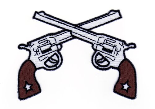 #ab99 Embroidered Pistol Revolver Colt Western Cowboy Comic Patch Iron-On Application Size 10.0 x 7.5 cm