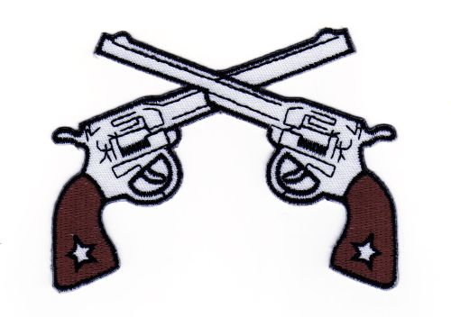 #ab99 Gestickte Pistole Revolver Colt Western Cowboy Comic Aufnäher Patch Bügelbild Applikation Größe 10,0 x 7,5 cm
