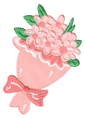 #ab24 Bouquet Flowers Pink Patch Iron-On Application Patch Size 5.6 x 8.2 cm