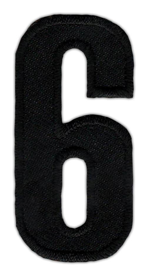 #as48 Nummer Sechs Schwarz Zahl 6 Aufnäher Bügelbild Applikation Patch Größe 2,5 x 5,0 cm