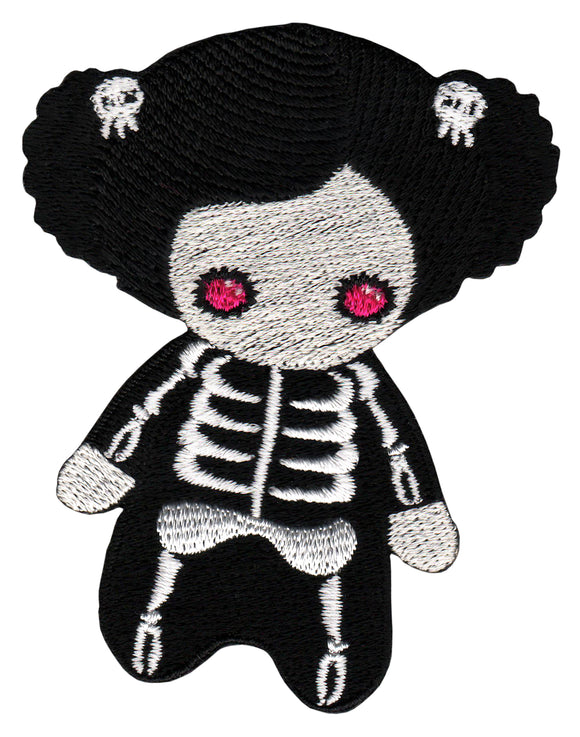 #ag69 Skelett Mädchen Girl Aufnäher Bügelbild Aufbügler Applikation Patch Größe 6,0 x 7,7 cm