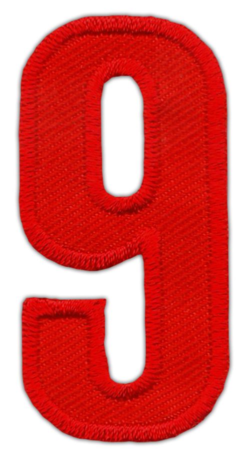 #ao98 Nummer Neun Rot Zahl 9 Aufnäher Bügelbild Applikation Patch Größe 2,5 x 5,0 cm
