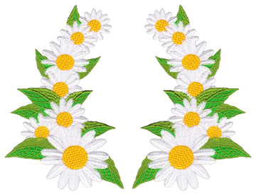 #ae97 Gänseblümchen Blume Weiß Set 2 Stück Aufnäher Bügelbild Applikation Patch Größe je Aufnäher = 7,8 x 11,3 cm