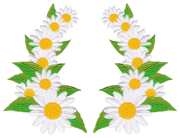 #ae97 Daisy Flower White Set of 2 Patches Iron-On Applique Patch Size of each patch = 7.8 x 11.3 cm