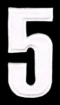 #be73 Nummer Fünf Weiß Zahl 5 Aufnäher Bügelbild Applikation Patch Größe 2,5 x 5,0 cm