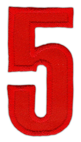 #ao86 Number Five Red Number 5 Patch Iron-On Application Patch Size 2.5 x 5.0 cm