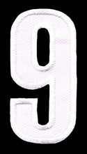 #be94 Nummer Neun Weiß Zahl 9 Aufnäher Bügelbild Applikation Patch Größe 2,5 x 5,0 cm
