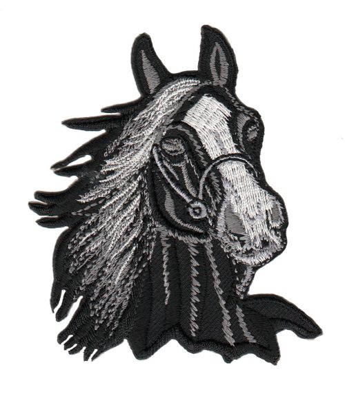 #am63 Horse Horsehead Black Patch Iron-On Application Patch Size 6.5 x 8.5 cm