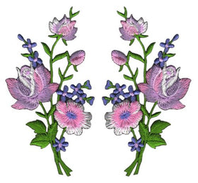 #ad01 Flowers Set 2 Pieces Purple Patch Iron-On Application Patch Size of each patch 5.5 x 11.0 cm