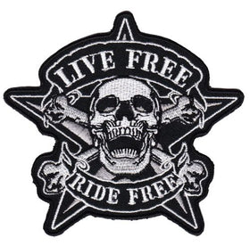 #ac14 Live Free Ride Free Skull Biker Star Patch Iron-On Application Size 10.0 x 9.5 cm