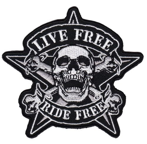 #ac14 Live Free Ride Free Totenkopf Skull Biker Stern Aufnäher Patch Bügelbild Applikation Größe 10,0 x 9,5 cm