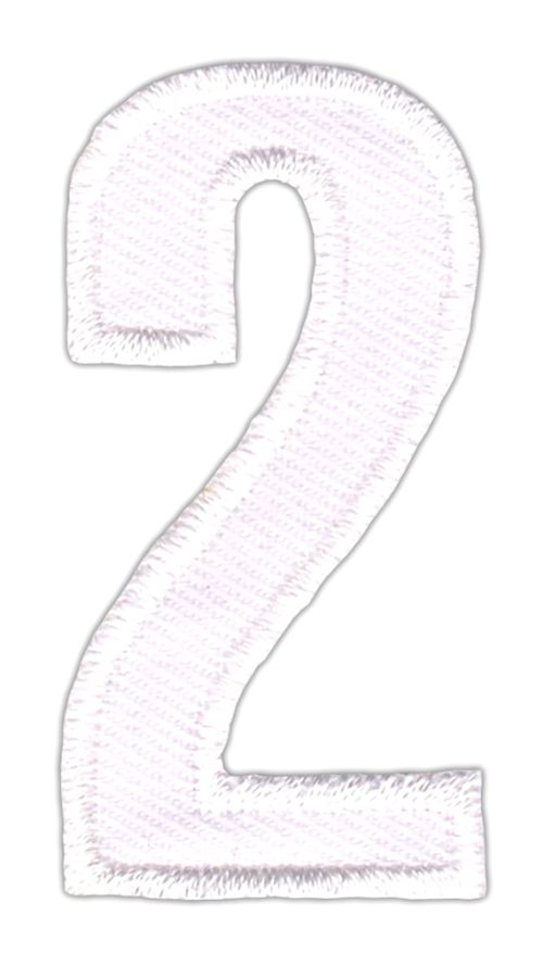 #be16 Nummer Zwei Weiß Zahl 2 Aufnäher Bügelbild Applikation Patch Größe 2,5 x 5,0 cm