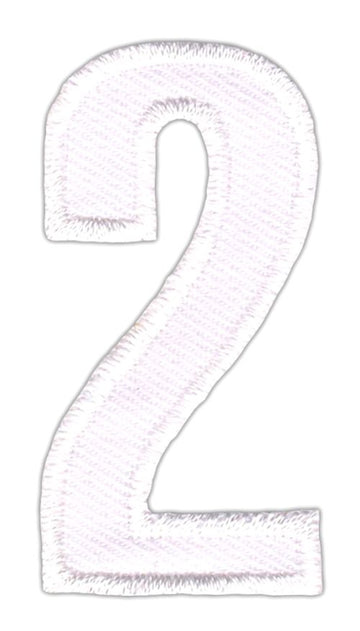 #be16 Nummer Zwei Weiß Zahl 2 Aufnäher Bügelbild Applikation Patch Größe 2,5 x 5,0 cm