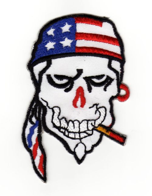 #ad58 Skull Pirate USA Flag Headscarf Patch Iron-On Application Patch Size 6.0 x 9.5 cm