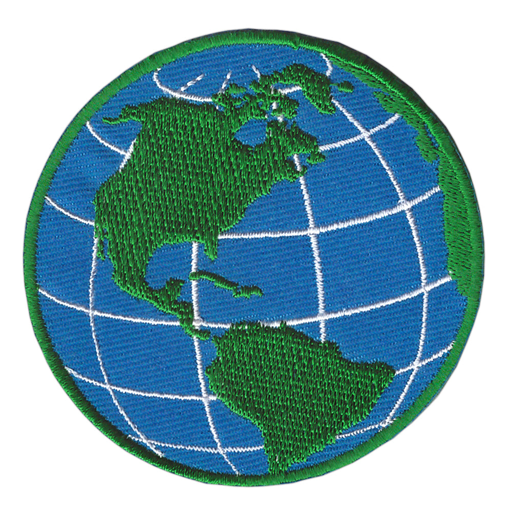 #ac43 Earth World Globe Planet Patch Iron-On Application Patch Size 7.0 x 6.9 cm