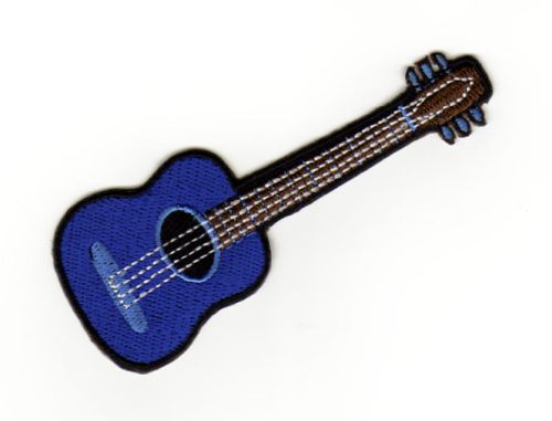 #ae99 Akustik Gitarre Blau Aufnäher Bügelbild Applikation Patch Größe 10,0 x 3,8 cm