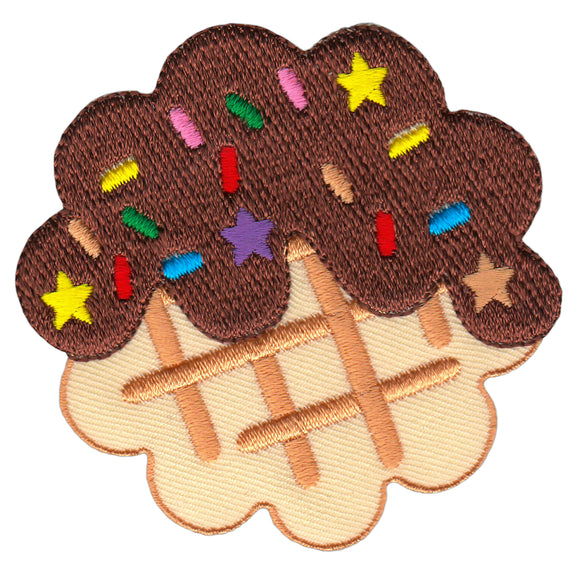 #ac24 Gestickter Schoko Keks mit Streusel Gebäck Aufnäher Patch Applikation Bügelbild Größe 7,0 x 7,0 cm