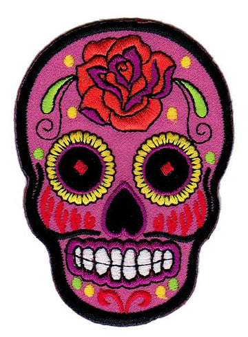 #bb03 Totenkopf Rosa Rose Mexiko Sugar Skull Aufnäher Bügelbild Patch Größe 6,6 x 9,0 cm