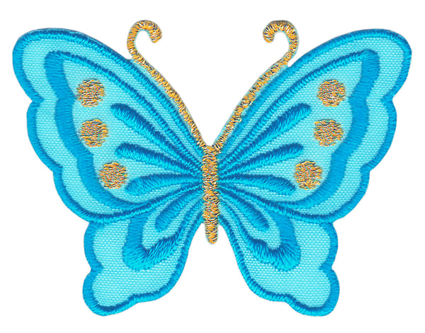 #bk50 Schmetterling klein Blau Aufnäher Bügelbild Applikation Aufbügler Patch Größe 5,2 x 3,7 cm