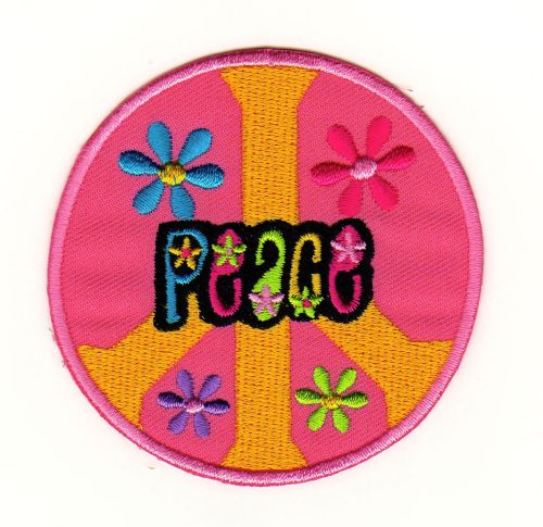 #ac90 Peace Sign Pink Iron-On Patch Application Patch Size 7.2 x 7.2 cm