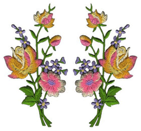 #ac70 Flowers Set of 2 Patches Iron-On Application Patch Size of each patch 5.5 x 11.0 cm