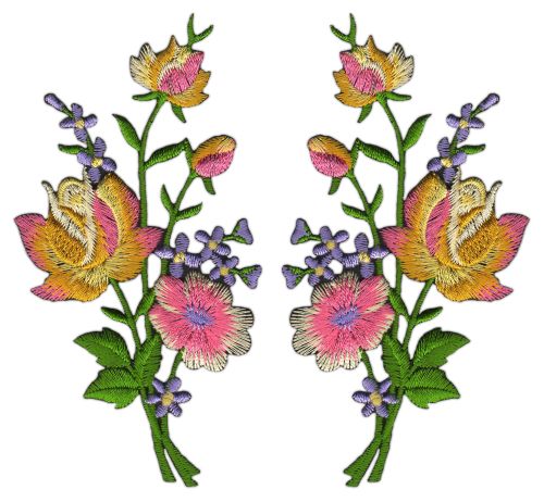 #ac70 Flowers Set of 2 Patches Iron-On Application Patch Size of each patch 5.5 x 11.0 cm