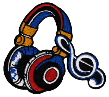 #aa79 Kopfhörer bestickt Musik Notenschlüssel Aufnäher Bügelbild Applikation Patch Größe 8,4 x 7,4 cm