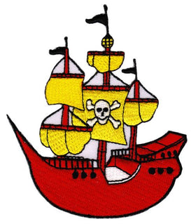 #af08 Pirate Ship Patch Iron-On Application Patch Size 8.5 x 10.0 cm