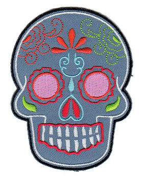 #bb09 Skull Grey Mexico Sugar Skull Iron-On Patch Size 6.6 x 9.0 cm