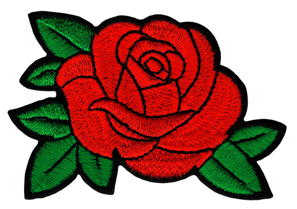 #bk72 Rote Rose Blume Blüte Aufnäher Bügelbild Applikation Patch Größe 7,5 x 5,0 cm