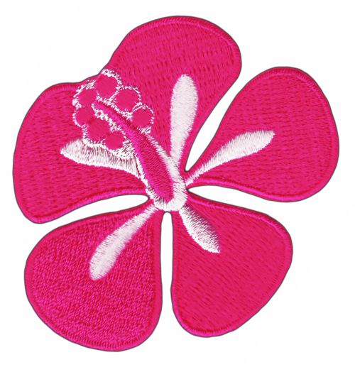 #an28 Hibiskus Blüte Blume Pink Aufnäher Patch Applikation Bügelflicken Bügelbild Größe 6,8 x 5,6 cm