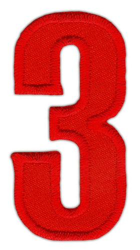 #ao76 Number Three Red Number 3 Patch Iron-On Application Patch Size 2.5 x 5.0 cm
