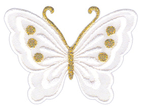 #bk60 Schmetterling klein Weiß Aufnäher Bügelbild Applikation Aufbügler Patch Größe 5,2 x 3,7 cm