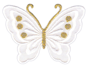 #bk60 Schmetterling klein Weiß Aufnäher Bügelbild Applikation Aufbügler Patch Größe 5,2 x 3,7 cm