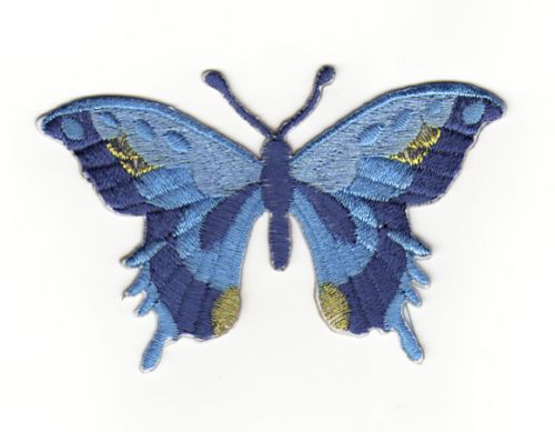 #ae67 Schmetterling Blau Aufnäher Butterfly Applikation Bügelbild Flicken Patch Größe 8,3 x 5,2 cm