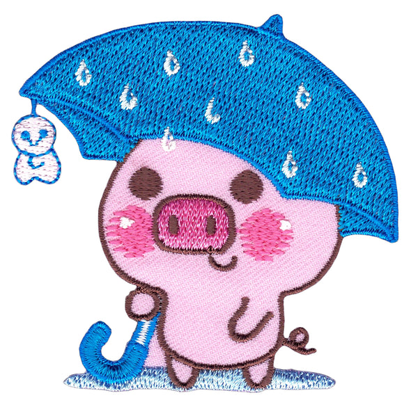 #ac40 Schwein mit Regenschirm Aufnäher Applikation Bügelbild Patch Größe 6,5 x 6,5 cm