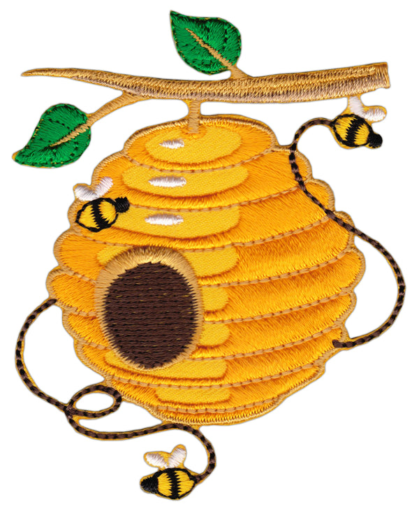#ae12 Bienennest Biene Honigbiene Bee Aufnäher Bügelbild Applikation Patch Größe 7,0 x 8,2 cm