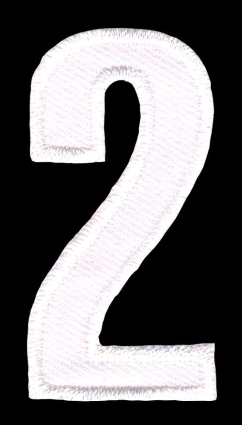 #be16 Nummer Zwei Weiß Zahl 2 Aufnäher Bügelbild Applikation Patch Größe 2,5 x 5,0 cm