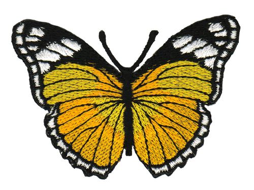 #ae44 Schmetterling Dunkelgelb Aufnäher Butterfly Applikation Bügelbild Flicken Patch Größe 7,5 x 5,0 cm