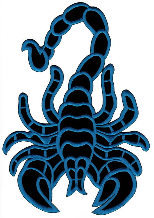 #Backpatch #10 Skorpion Schwarz Blau Rückenaufnäher Back Patch Größe 20 x 28 cm