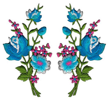#ah62 Blumen Blau Set 2 Stück Aufnäher Bügelbild Patch Applikation Größe je Aufnäher 5,5 x 11,0 cm