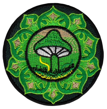 #ab65 Pilz Grün Esoterik Yoga Aufnäher Patch Bügelbild Applikation Größe 7,8 x 7,8 cm
