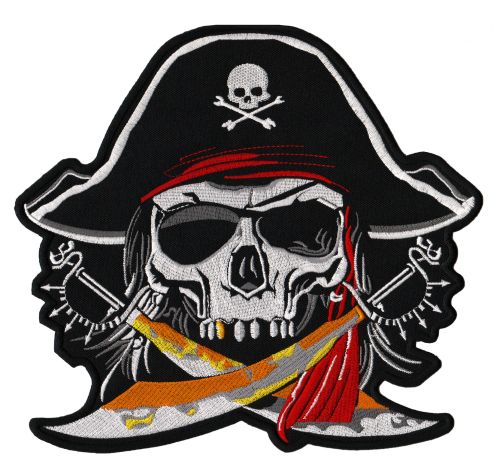#Backpatch #29 Pirat Totenkopf Säbel XXL Rückenaufnäher Back Patch Groß 23 x 22 cm