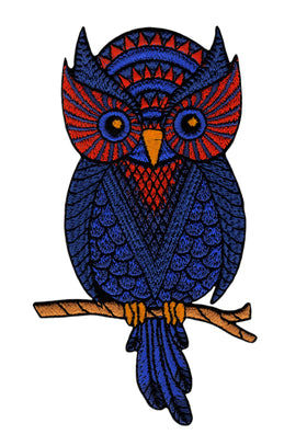 #ae89 Eule auf Ast Dunkelblau Vogel Aufnäher Applikation Bügelbild Patch Größe 6,0 x 11,2 cm