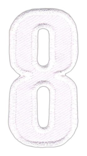 #be85 Number Eight White Number 8 Patch Iron-On Application Patch Size 2.5 x 5.0 cm