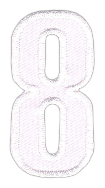 #be85 Nummer Acht Weiß Zahl 8 Aufnäher Bügelbild Applikation Patch Größe 2,5 x 5,0 cm
