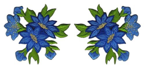 #ad90 Flowers Set 2 Pieces Blue Patch Iron-On Application Patch Size of each patch 6.0 x 5.5 cm